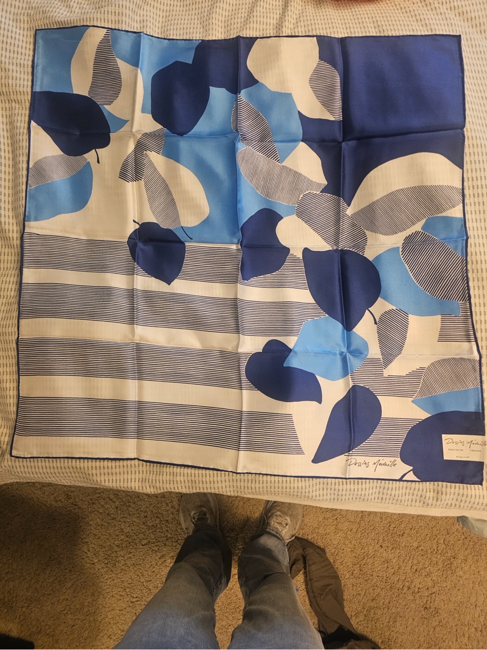Deadstock VTG Y. Masuda Tokyo Silk Scarf Moon Bat Abstract Graphic Navy